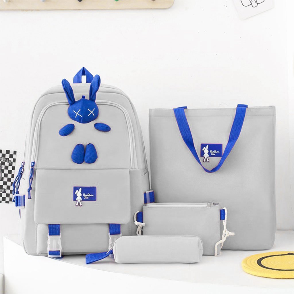 13811c55-a381-40e2-9fd9-7c331810ff4b.jpeg Ensemble de sacs d’école Kawai pour adolescents 4Pcs Lapin X Gris – محفظة 4 قطع كاواي رمادي - الصورة 1