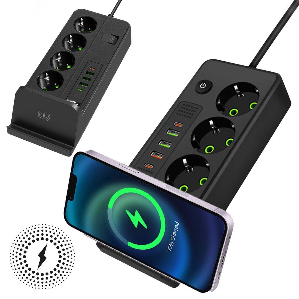 2500w-SOCKET-4P-CNC.jpg Multiprise 4 SOCKET 2500W avec USB, Type-C et chargement sans fil – مقبس طاقة وشاحن لاسلكي - الصورة 1