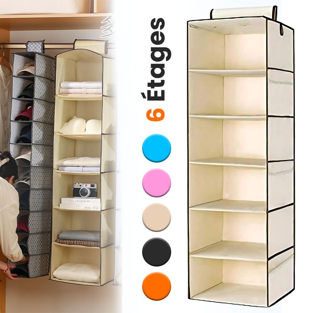 6-Layer-Organizer-cnc-1-1.jpg Organisateur de garde-robe pour le ranger des vêtements 6 étagères – علاقة لتنظيم الملابس في الخزانة - الصورة 1