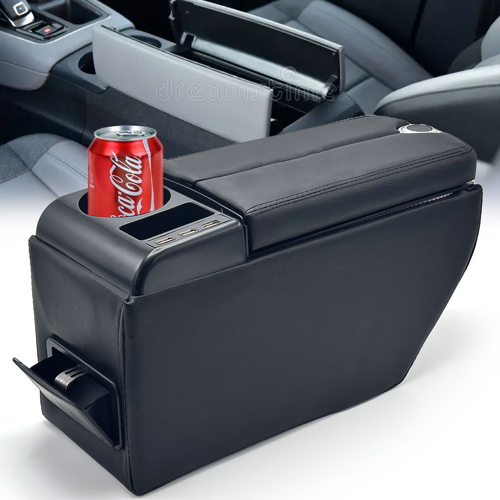 Armrest-Box-cnc-1-1.jpg Organisateur de Console Centrale Voiture avec Accoudoir et Porte-Gobelet USB – منظم أغراض ومسند سيارة - الصورة 1