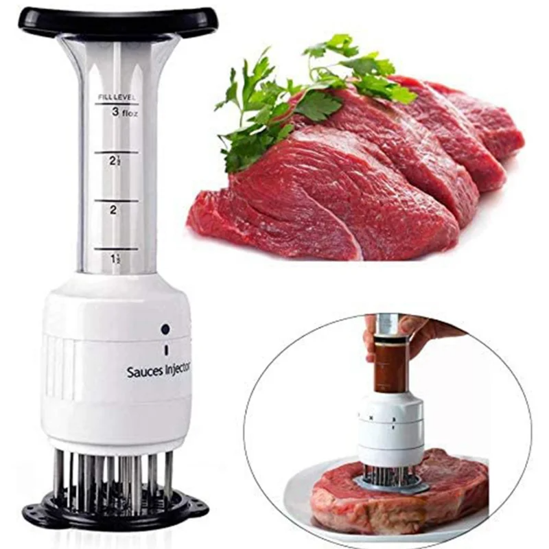 Attendrisseur-de-viande-professionnel-avec-aiguille-en-acier-inoxydable-injecteur-de-am-nag-e-ade-barbecue.png Attendrisseur de viande et injecteur de Marinade 2en1 – مطري اللحوم وحاقن التتبيلة - الصورة 1