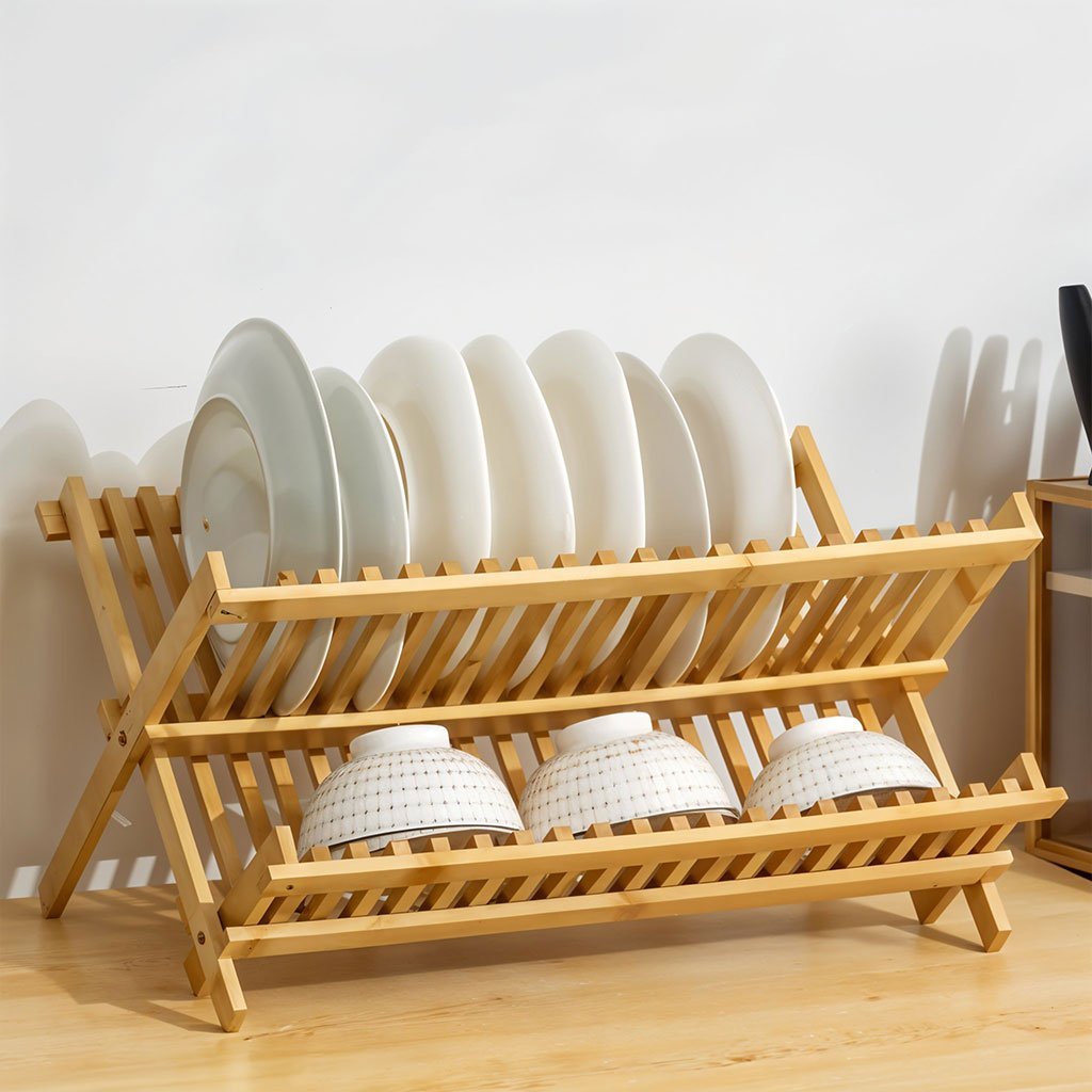 Bamboo-Holder-cnc-1.jpg Égouttoir à vaisselle pliable en bambou de haute qualité – حامل أواني الغسيل - الصورة 1