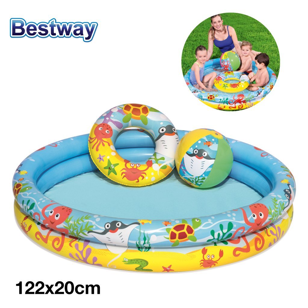 Bestway-51124-cnc.jpg Piscine Ronde Gonflable Avec Bouée Et Ballon De Plage 122 x 20 cm Bestway #51124 - الصورة 1