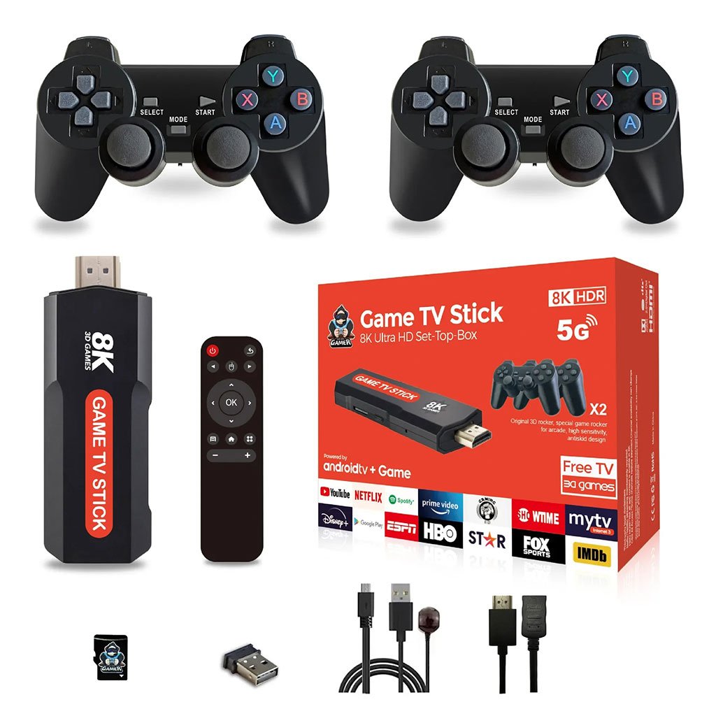Game-Box-8K-cnc.jpg 8K Android TV Box Console Jeu Vidéo sans Fil 2 manette HDMI – Game Stick TV 8K - الصورة 1