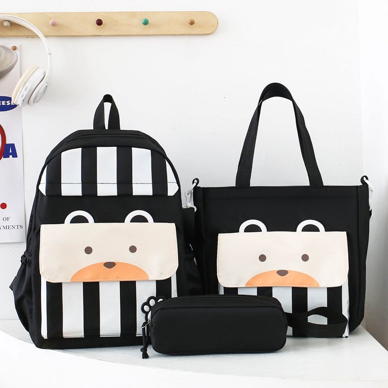 Sac-Chinois-V16-9-1.jpg Ensemble de sacs d’école Kawai pour adolescents 3Pcs Ours Noir – محفظة 3 قطع كاواي أسود - الصورة 1