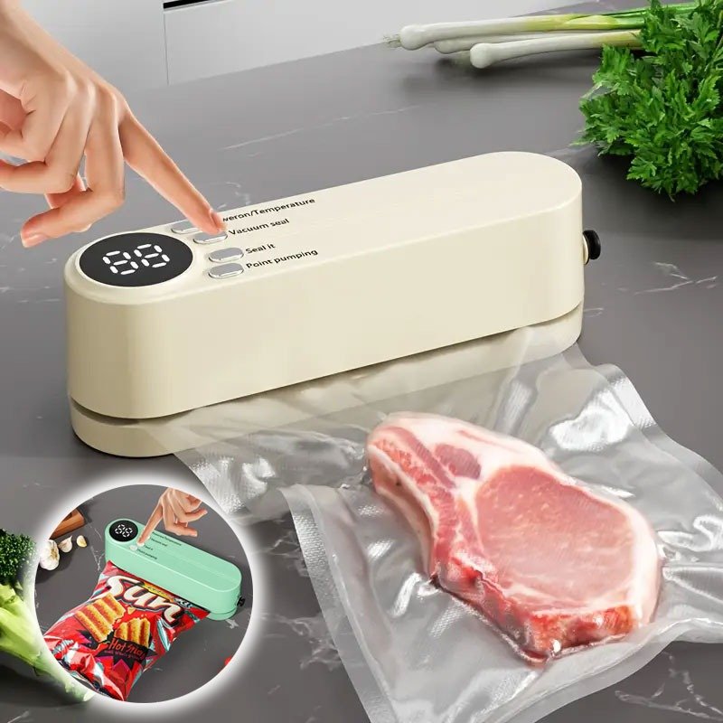 Vacuum-Sealer-cnc.jpg Mini scelleuse sous vide et Extracteur d’air portable 60 kPa avec 3 niveaux de température – جهاز تفريغ الهواء وغلق الأكياس - الصورة 1
