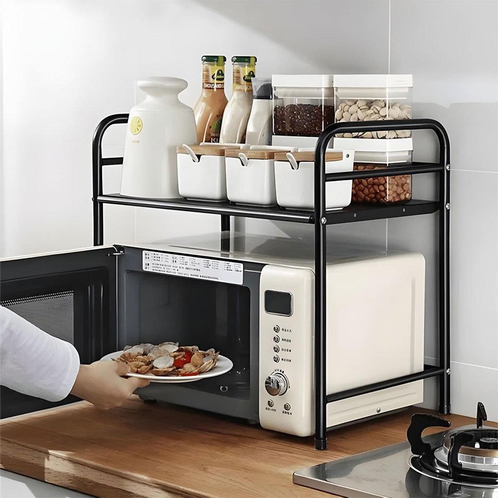 support-micro-wv-cnc-1-5.jpg Support pour four à micro-ondes et étagère de rangement 2 étages – منظم أغراض وحامل ميكروويف - الصورة 1